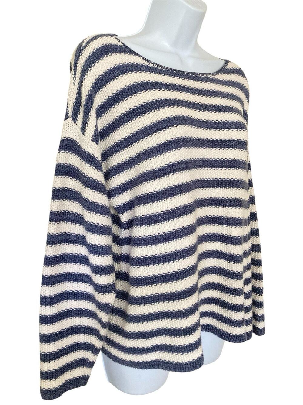Vintage 90s Express Nautical French Boho Cottage Coastal Stripe Cotton Sweater M